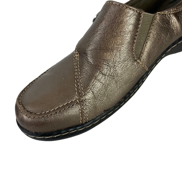CLARKS BENDABLES Metallic Bronze Loafers Flats Genuine Leather Slip On Shoes  7 - Picture 11 of 16